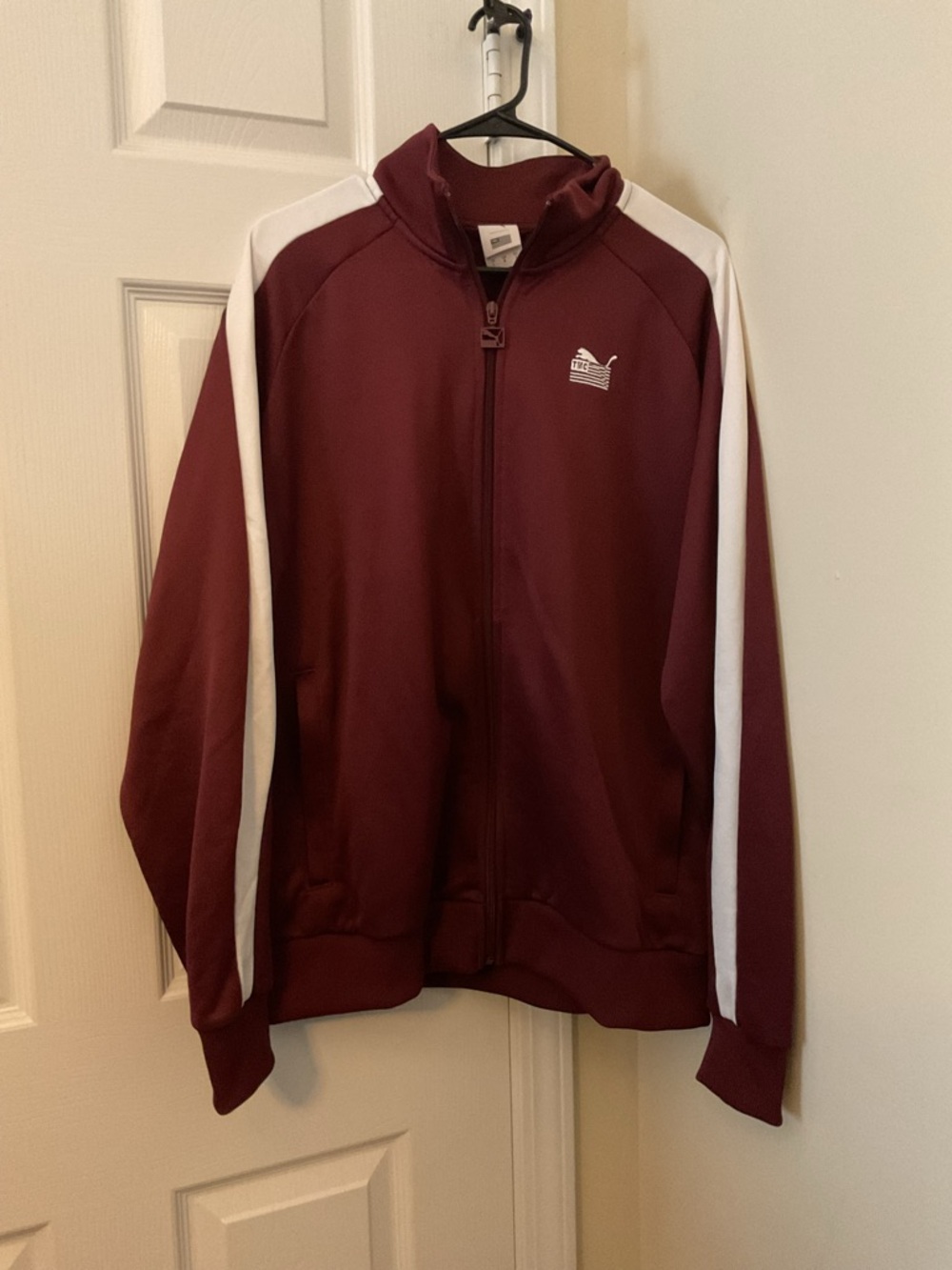 PUMA Men's Maroon Track Jacket with White Stripe